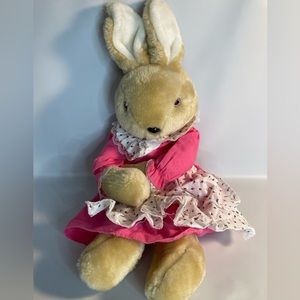 Chadwick Miller Plush Bunny Rabbit Pink Dress Rose Print Apron Vintage 1986